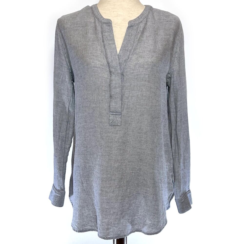 Theory Blue Pleated Long-Sleeve Tunic Top